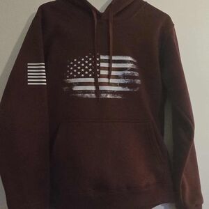 Men's Brown Hoodie with Flag Graphic